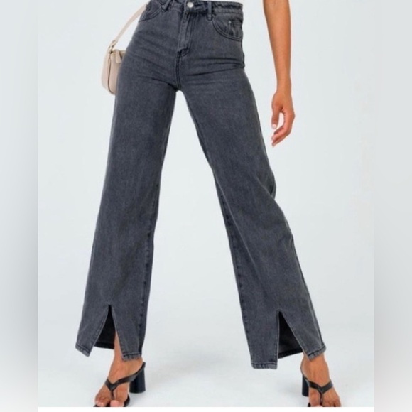 Princess Polly | High Rise Split Hem Wide Leg Rosalie Jeans Size 0 Y2K 90s - Picture 2 of 9